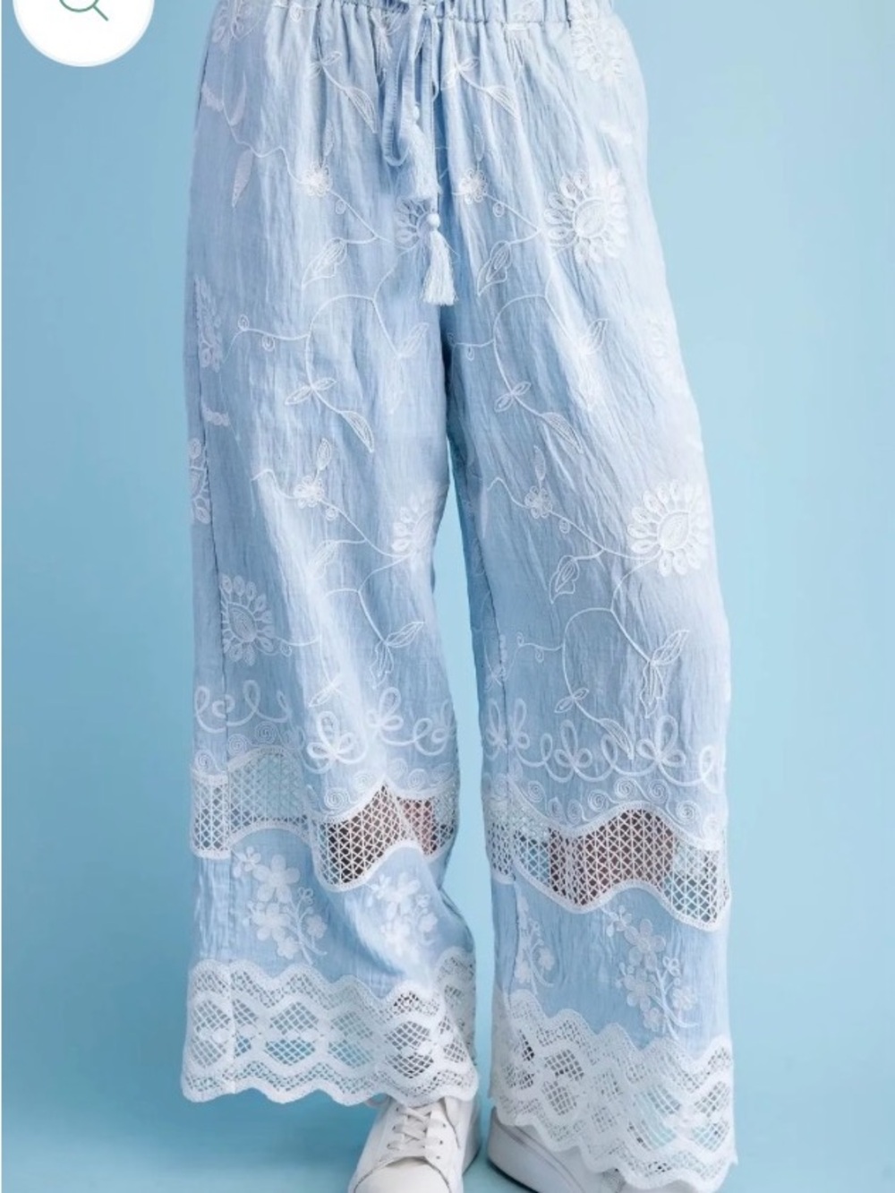 Light Blue Embroidered Wide-Leg Pants